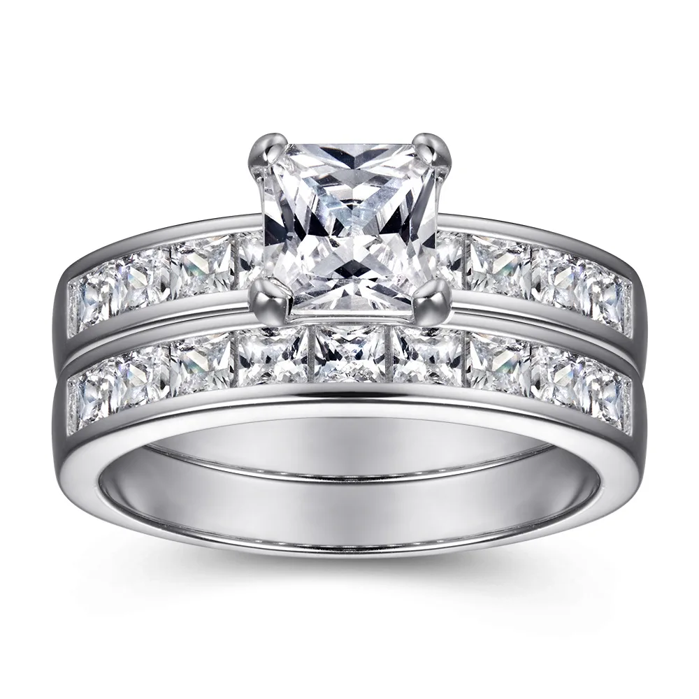 

Fashionable s925 sterling silver plated 18K gold PT950 platinum diamond ring square gemstone fashion combination set