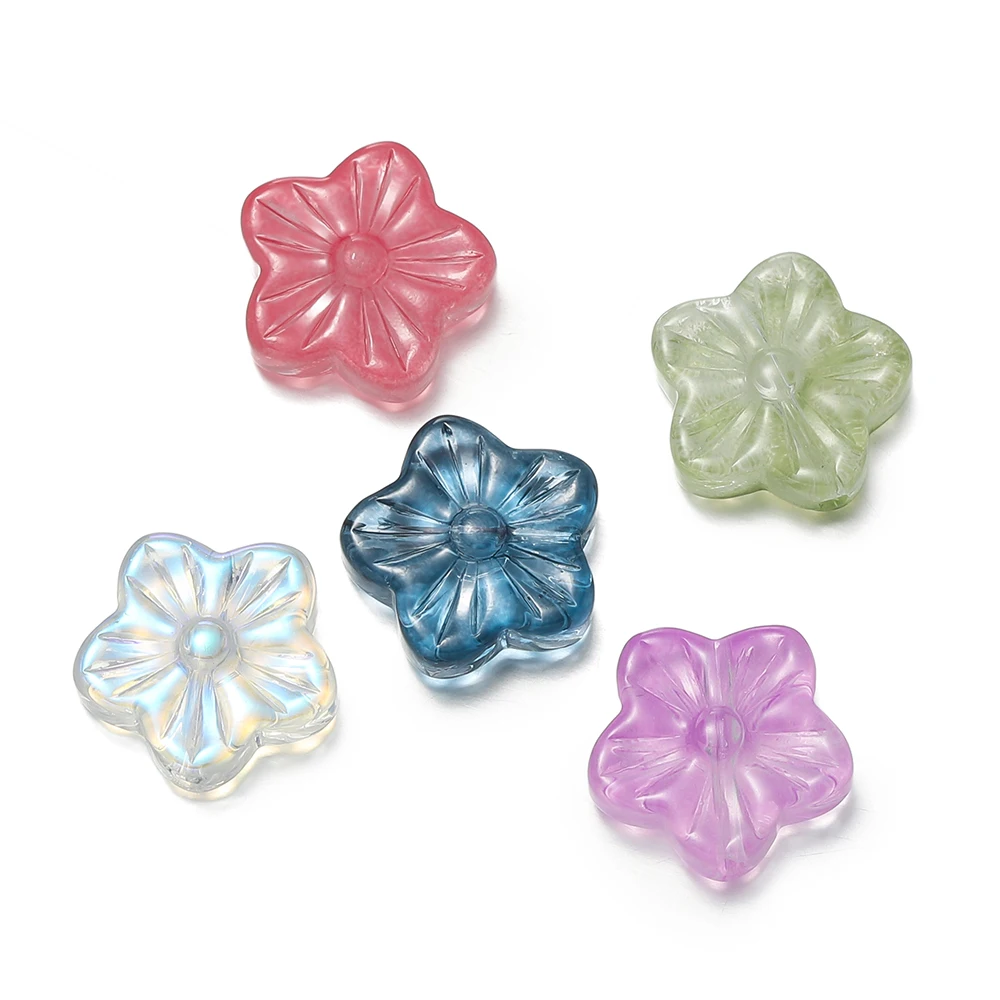 

10Pcs Colorful Glass Five-Petaled Flower Beads Charms Spacer Bead for DIY Bracelet Necklace Earrings Jewelry Making Accessories