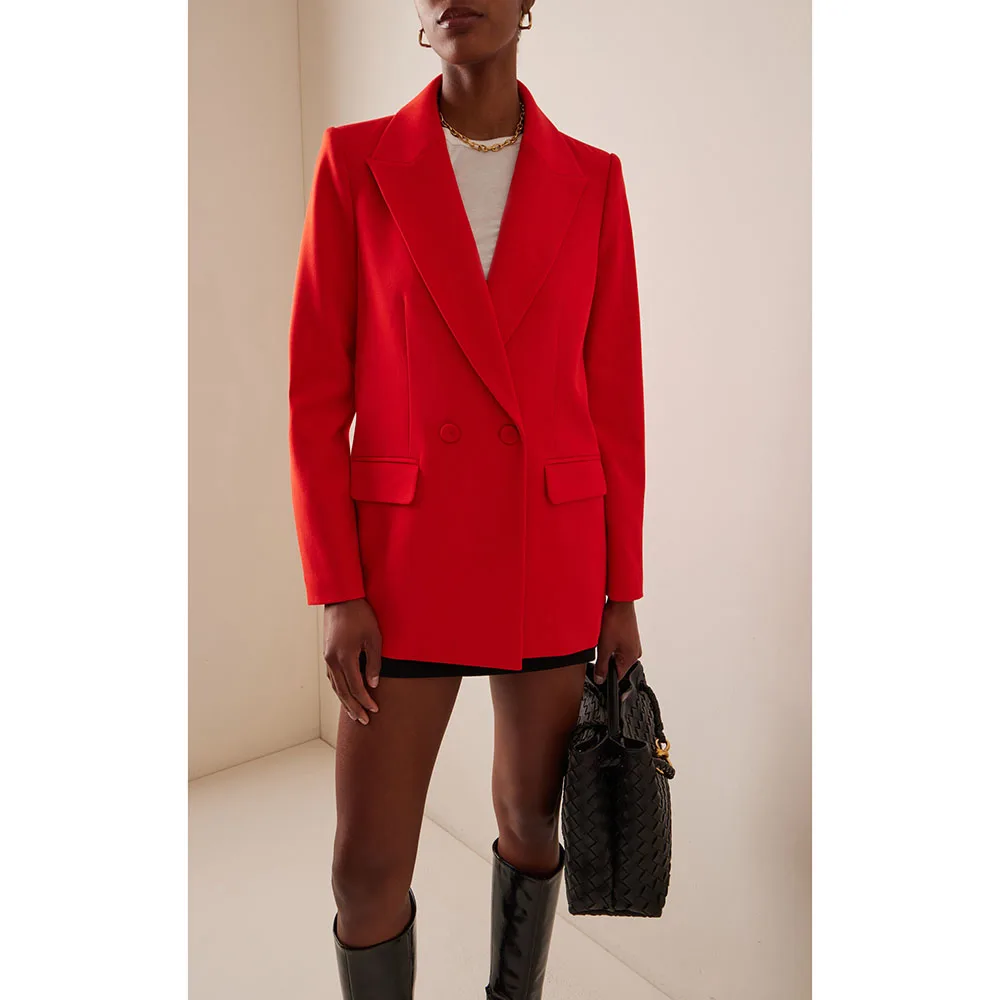أنيقة الأحمر المرأة البدلة السترة مزدوجة الصدر الذروة التلبيب معطف قصير مأدبة رسمية الزفاف الأعمال 1 قطعة الملابس النسائية