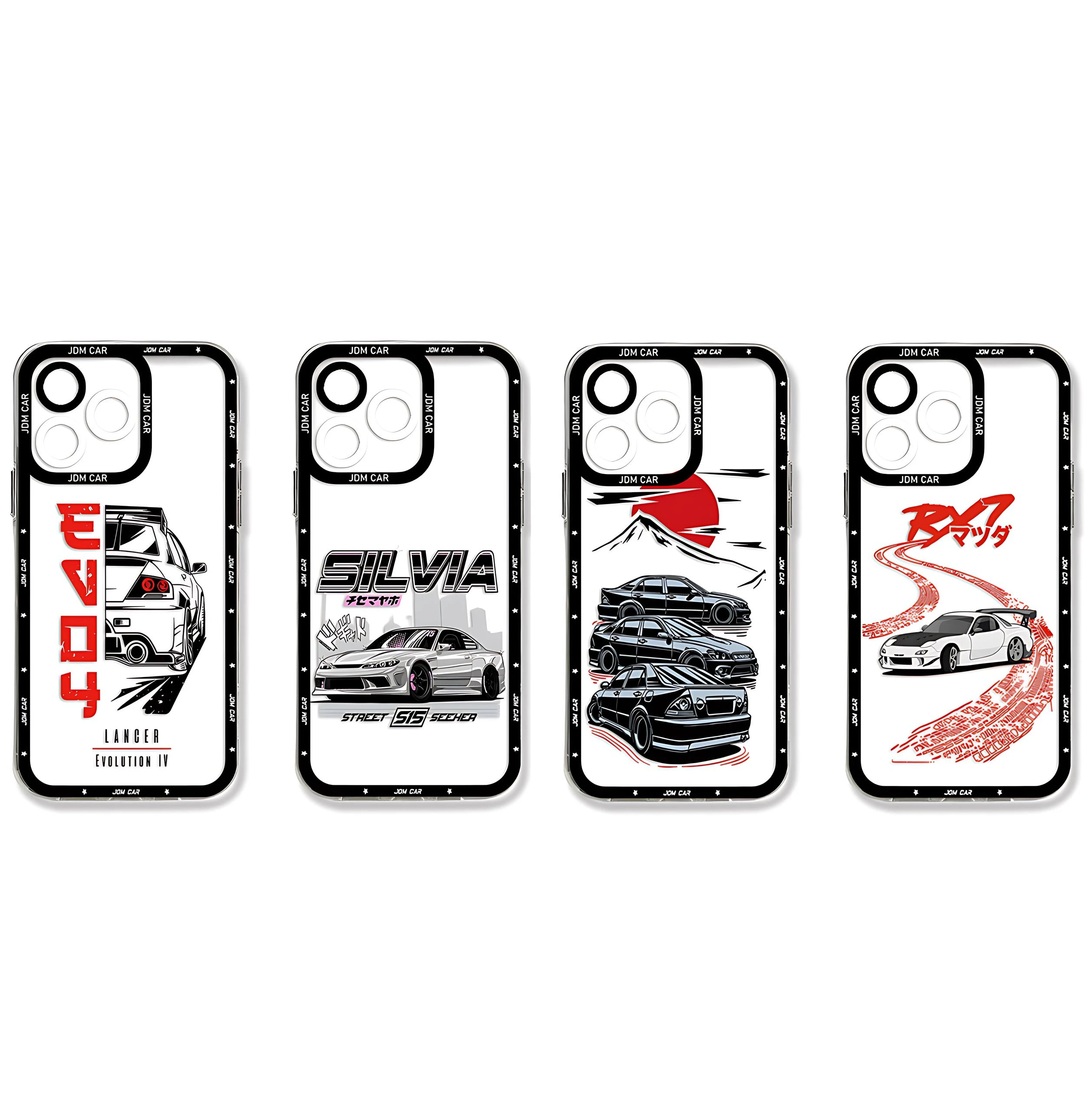 Cool Drifting J-JDM Car Phone Case For iPhone 16 15 14 13 12 11 Mini Pro Max X XR XSMax 7 8 Plus Transparent Soft TPU Back Cover