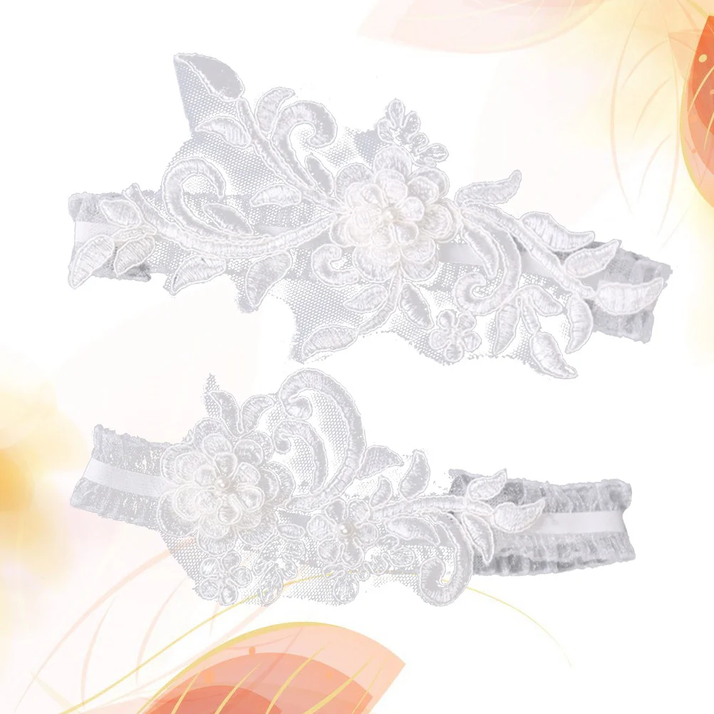 

Bridal Garter Wedding Belt Adjustable Elastic Lace Pearl Decorated Thigh Band For Bride Prom Party Favor White Fashion Accessory