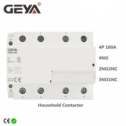 GEYA GYHC 4Pole 100A Modular Contactor 4NO 2NO2NC 3NO1NC 220V 110V 24V Automatic Household Contactor 100A Din Rail Type