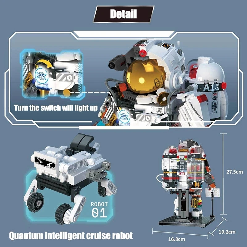 Simulated Space Warrior Exploration Astronaut Robot Dog Glowing Block DIY Set for Boys and Children's Birthday Gift Decoration