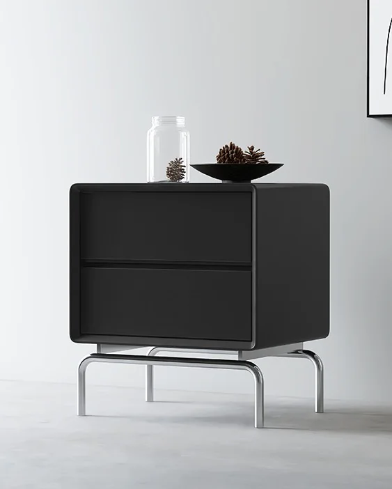 Modern Simple Stainless Steel Frame Solid Wood Drawer Bedroom Furniture Cabinet Nightstand for Home