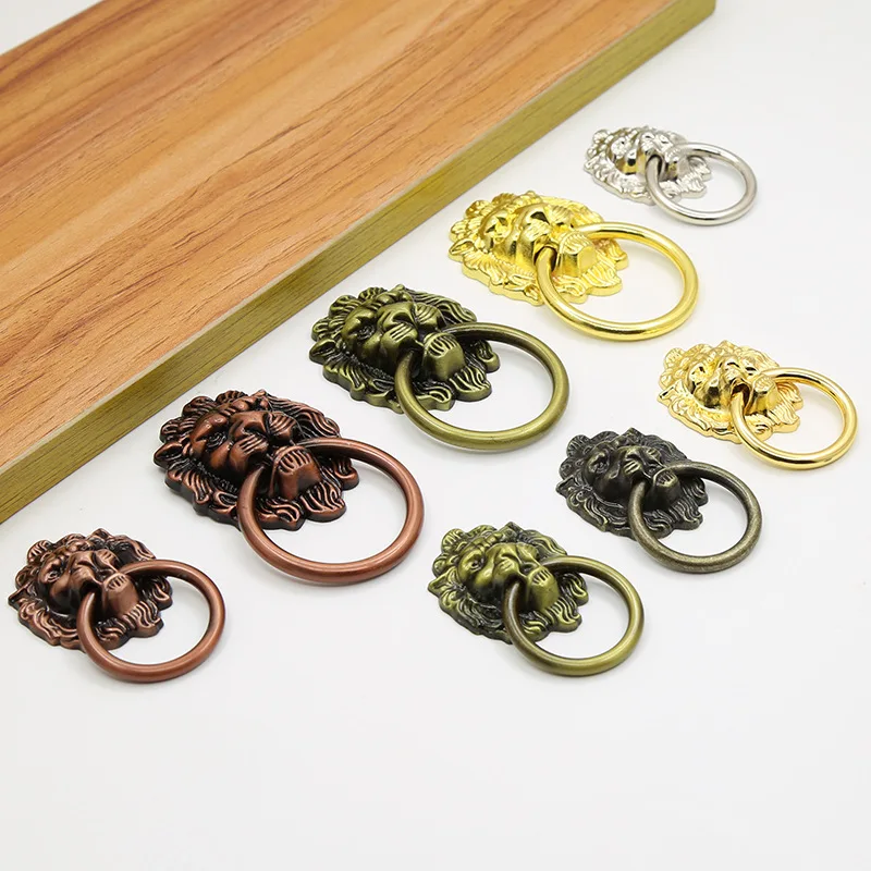Metal Lion Head Ring Pull Knob Cupboard Knobs Kitchen Door Handles Cabinet Pull Furniture Drawer Hardware Bar Wardrobe Handle