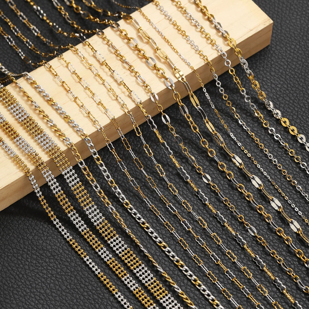 1 Meter Edelstahl-Kubakette für die Schmuckherstellung, Gold-Stahl-Mischketten, DIY-Halskette, Armband, Schmuckmaterial, Zubehör – Detail 3
