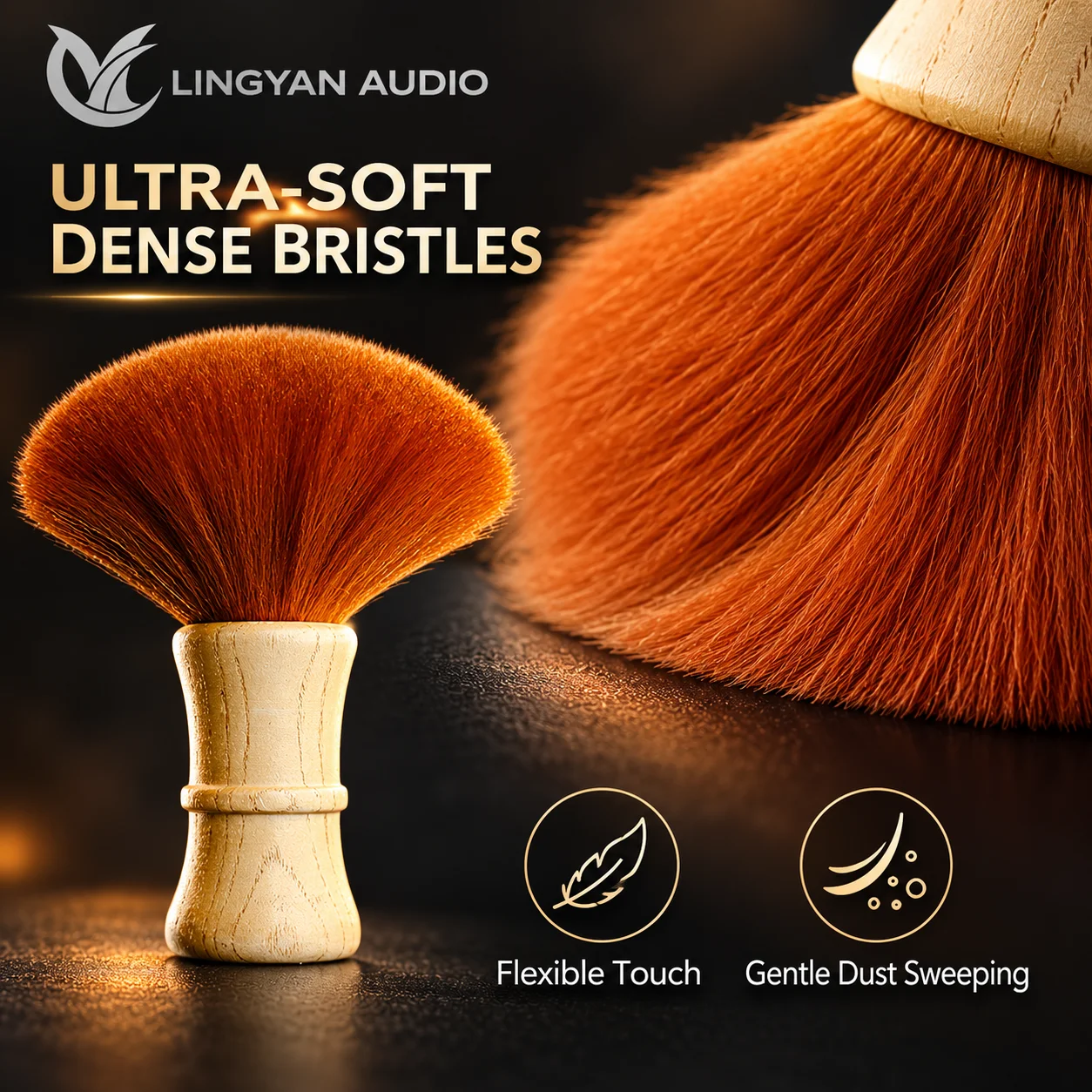 LINGYAN AUDIO Record Cleaning Brush for Vinyl LPs Soft Dense Bristles Wooden Handle Turntable Record Care Dust Cleaner