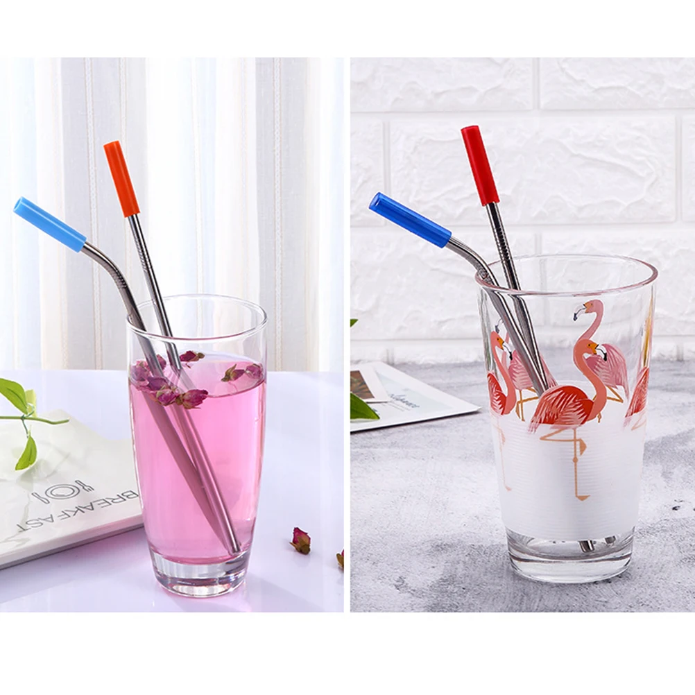 

1 Set 6pcs 304 Stainless Steel Drinking Straw Sucker With Scratch Resistant Silicone Cover Creative Stirrers for Restaurant (Ran