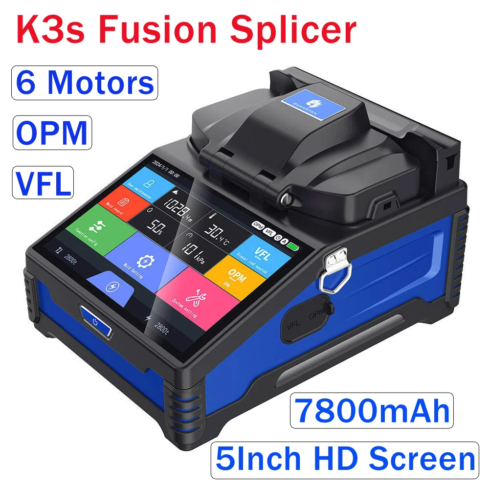 K3s Fully Automatic Optical Fiber Fusion Splicer Splicing Machine 6 Motors Core Fibers Welding Machine With OPM VFL