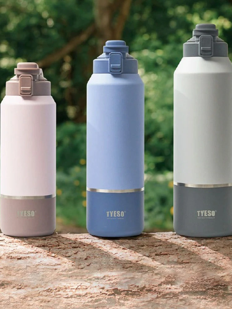 TYESO 1200/1500ML Thermo bouteille en acier inoxydable tasse de voyage sous vide anti-fuite Sports de plein air bouteille d'eau grande capacité gobelet