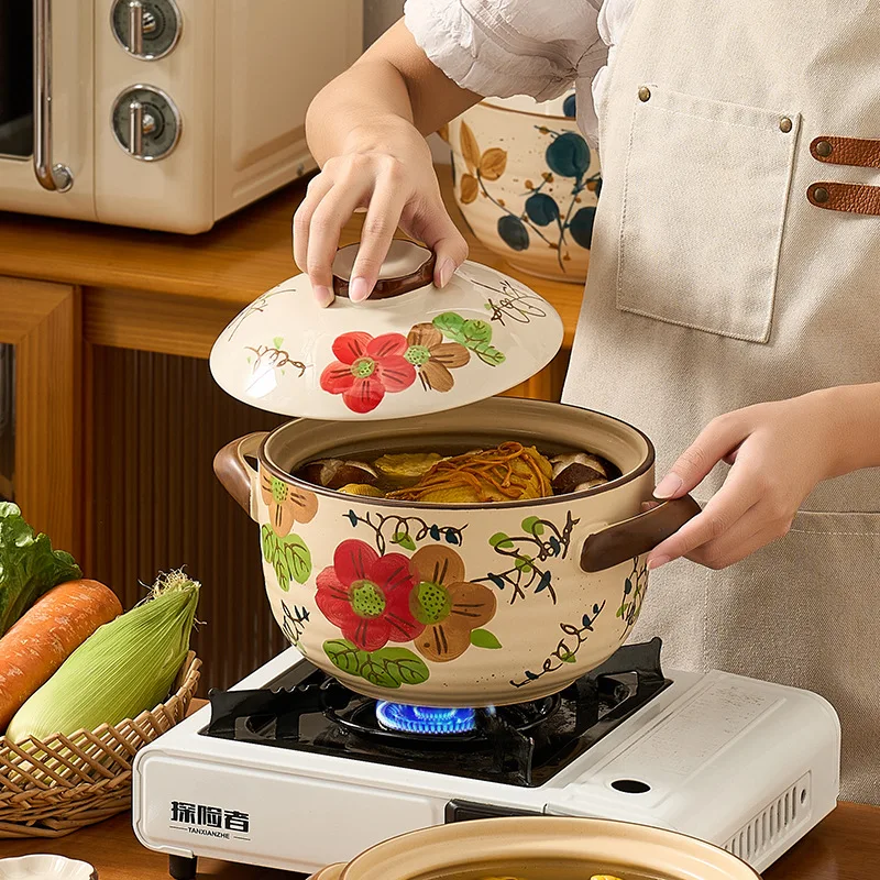 Ceramic casserole household high temperature resistant gas stove special ceramic soup stew pot dry burning non-cracking soup pot