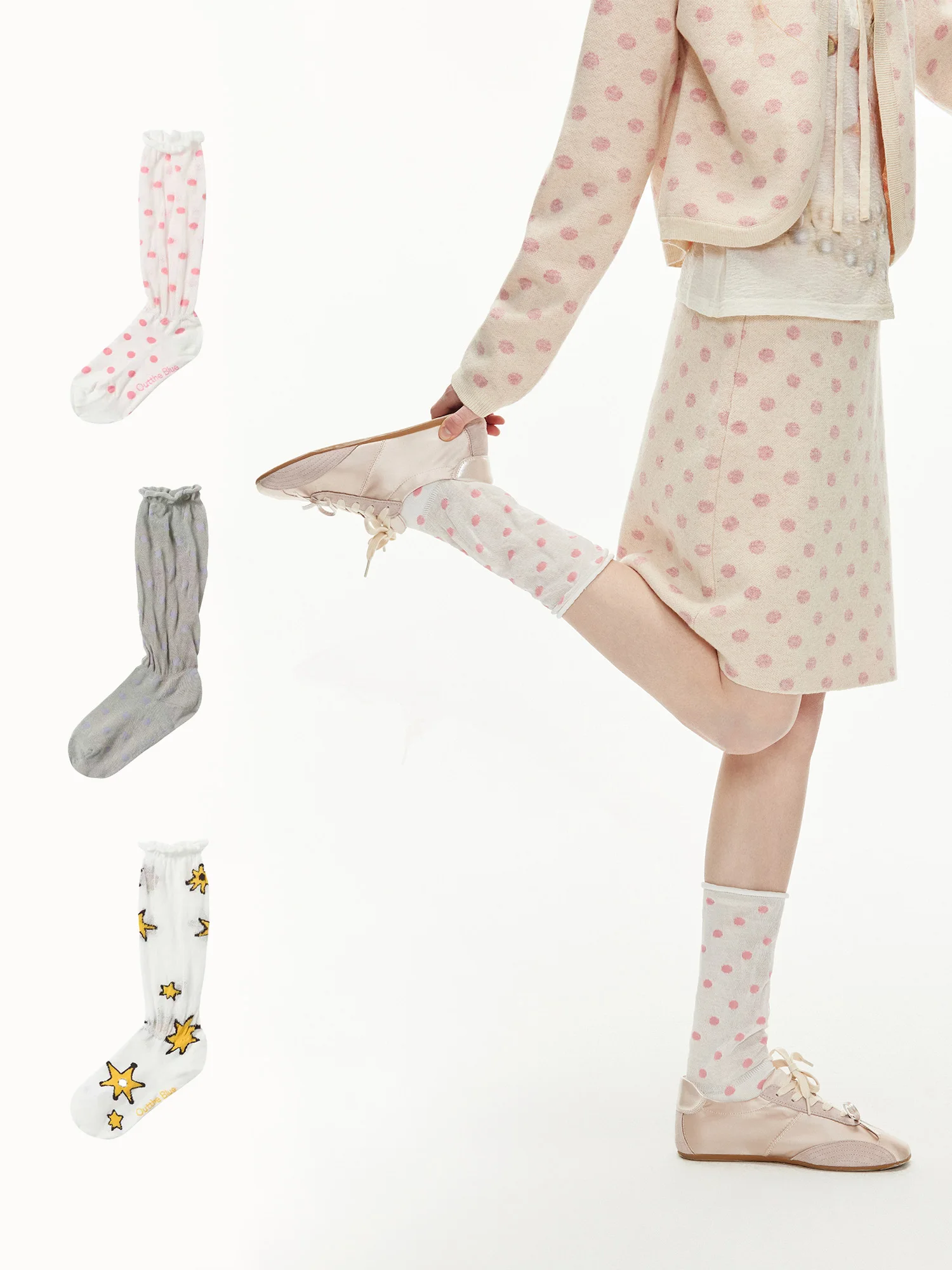 

Outthe Blue Polka Dot Star Bubble round Soft Comfortable Mid-Calf Socks Women's Personality Cotton Blend Stretchy Socks