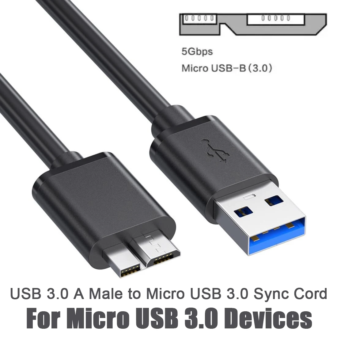 USB3.0 External Hard Drive Cable High Speed Data Cable USB to Micro B Usb 3.0 Adapter Micro USB 3.0 Sync Cord Wire for Samsung