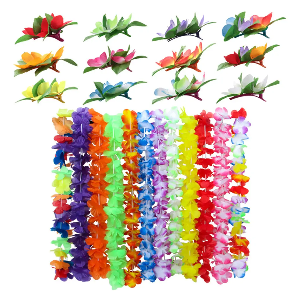 

Набор из 24 гавайских леев для волос: искусственные цветы гибискуса, гирлянды-кольца на шею, заколки для волос, аксессуары для тропических вечеринок и пляжных мероприятий