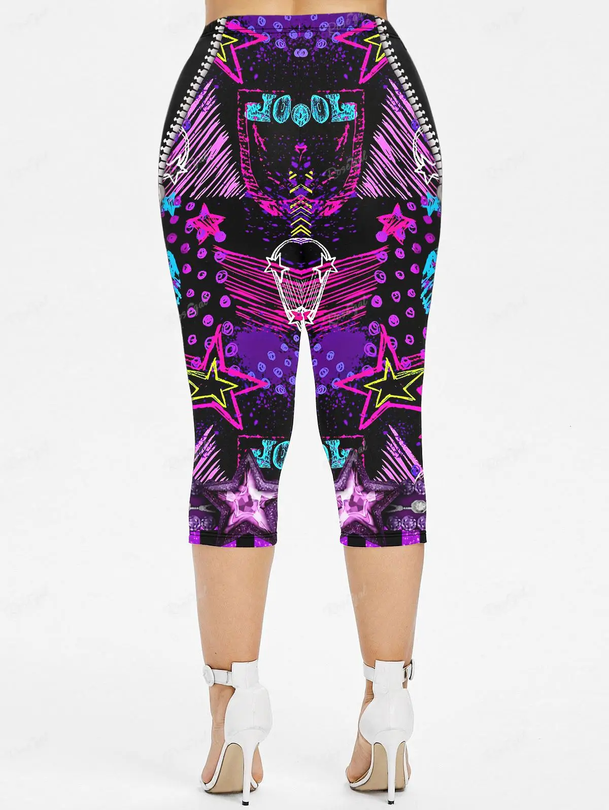 Plus Size damskie garnitury 3D z pentagramem z kolorowe drukowane na zamek błyskawiczny t-shirt lub legginsy pasujące do strojów spodnie ołówkowe