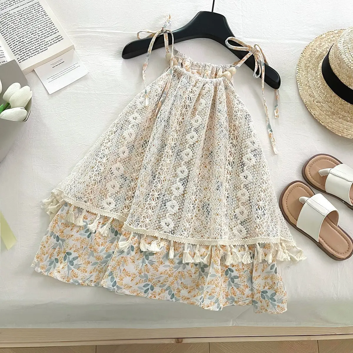 

Girls Summer Korean Style Floral Sweet Camisole Dress Toddler Trendy Cute A Line Skirt Children Dress Summer Dress Style Casual