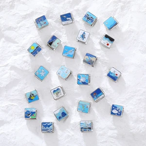 Blaue Meereswellen Perlen für DIY -Herstellung, Schiff, Surf, Seestern, Muscheln, Wal, Möwe, Armband, Charme, Edelstahl, Italienisch, Geschenke, 9mm 8 Hauptverkaufsstar Ninja Steel - №3