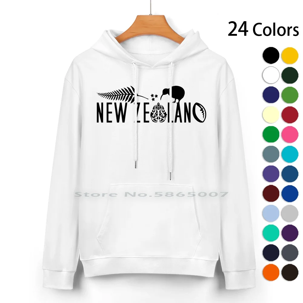 New Zealand Kiwi Rugby Fern Icons Pure Cotton Hoodie Sweater 24 Colors New Zealand Nz Newzealand Fern Maori Rugby Black And