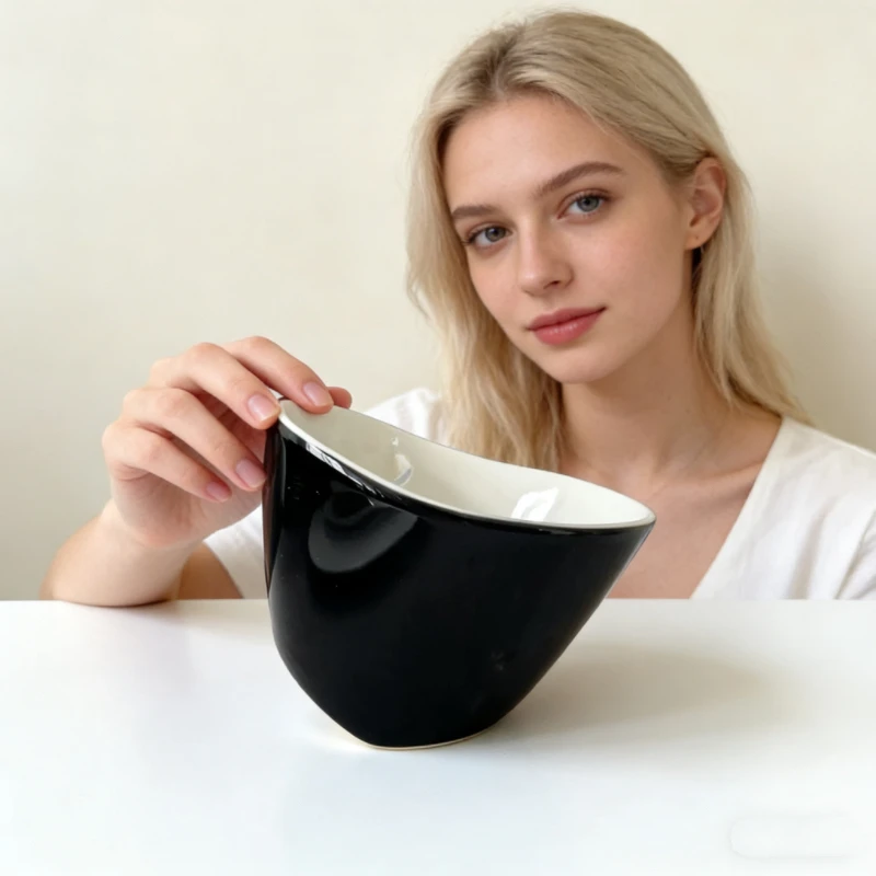 Black Wobble Tea Cup - 350ml Porcelain Teacup with Built-in Strainer, Unique Tilt Design, Perfect Gift for Tea Enthusiasts