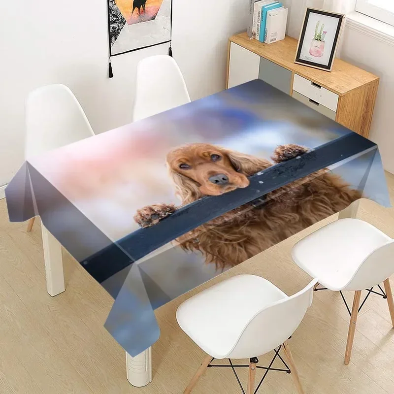 Cute Pet Dog Tablecloth Dust-proof Kitchen Dining Table Home Party Room Desk Decoration Washable Table Cover TV Cover Picnic Mat