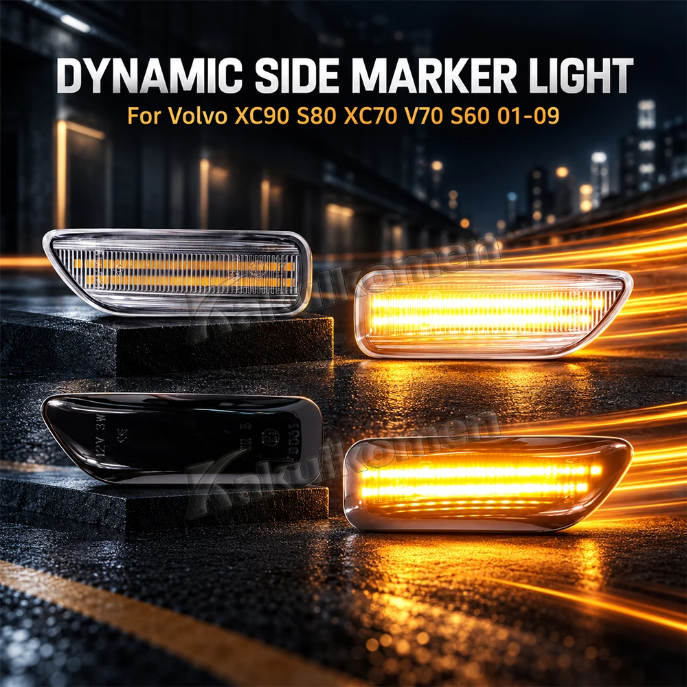 2PCS LED Dynamic Side Marker Light For Volvo V70 S60 S80 XC70 XC90 2000 2001 2002 2003-2009 Turn Signal Indicator Lamp