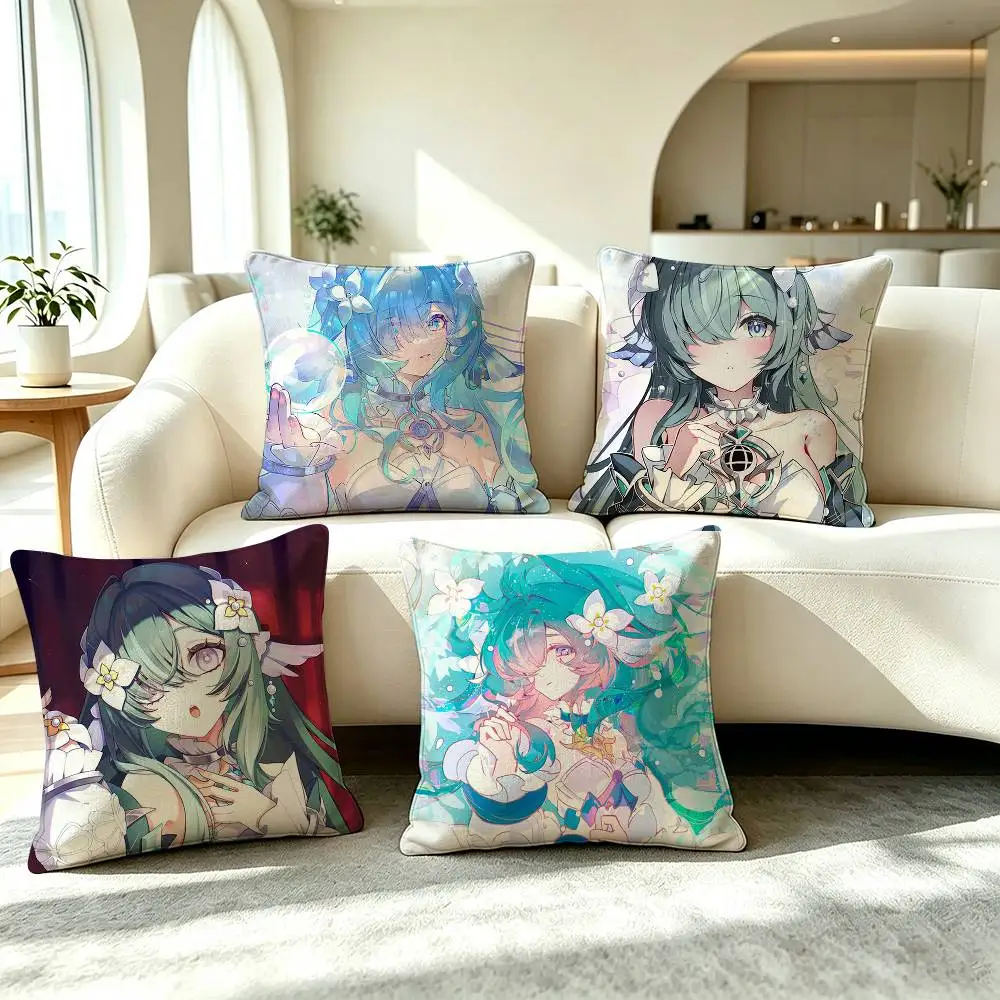 V-Vodyanitsa Genshin Impact Square Double-Sided printed Pillow Case Bedroom Bedside Pillow Sofa Cushion Cover