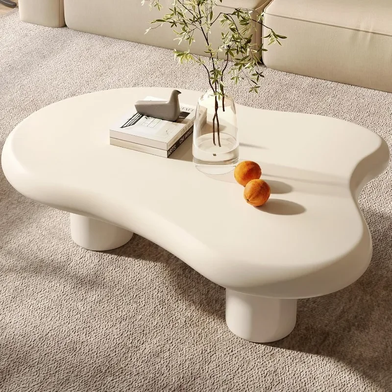 Guyii Cloud Coffee Table, Modern White Coffee Table for Living Room, Cute Irregular Indoor Tea Table Easy Assembly