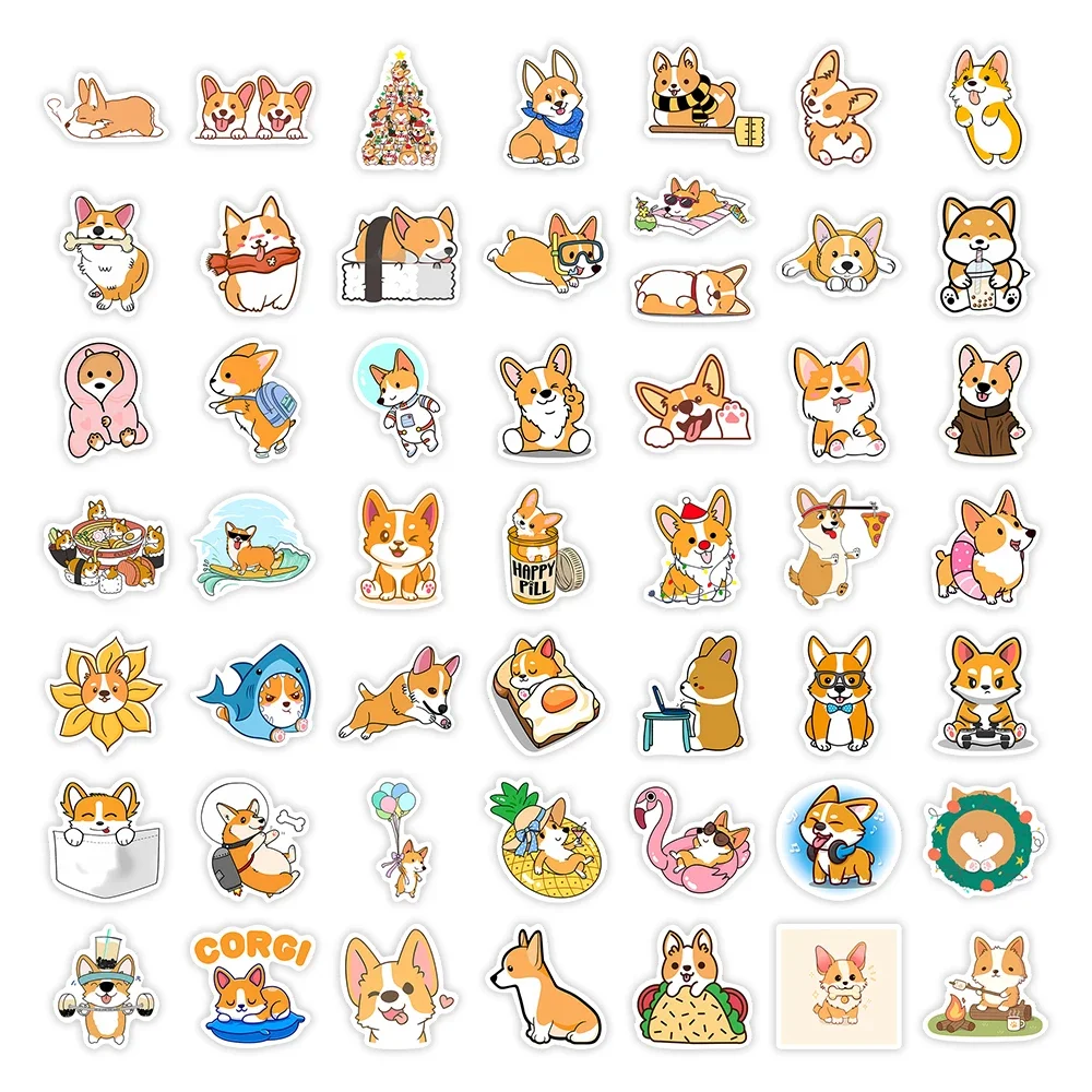 Pegatinas de perro Corgi de dibujos animados, calcomanía decorativa para teléfono, equipaje, portátil, álbum de recortes, impermeable, juguete