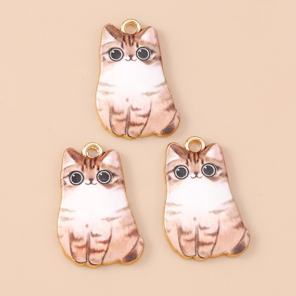 Leslie 10 Stück Cartoon-Emaille-Katzen-Charms, niedliche goldfarbene Metall-Tierkatzen-Anhänger für DIY-Halsketten, Armbänder, Schmuckherstellung – Detail 16
