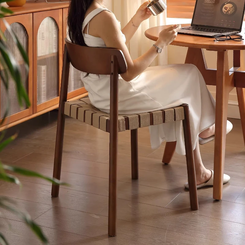 

Retro dining chair, nylon woven backrest, home desk, minimalist bedroom