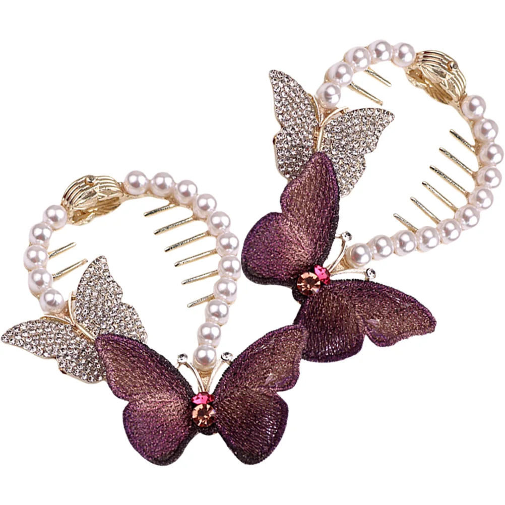 

2 Pcs Butterfly Hair Accessories Hairpin Headgear Girls for Women Bun Wire Baby