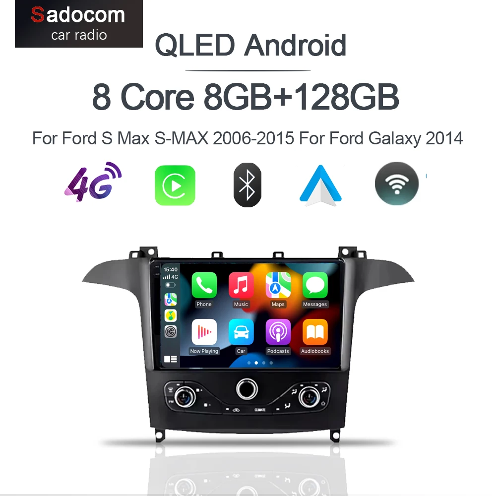 720P QLED Android 13.0 Автомобильный Android-плеер для Ford S Max S-MAX 2006-2015 для Ford Galaxy 2014 8 ГБ ОЗУ 256 ГБ ПЗУ автомобильный радиоприемник GPS Карта