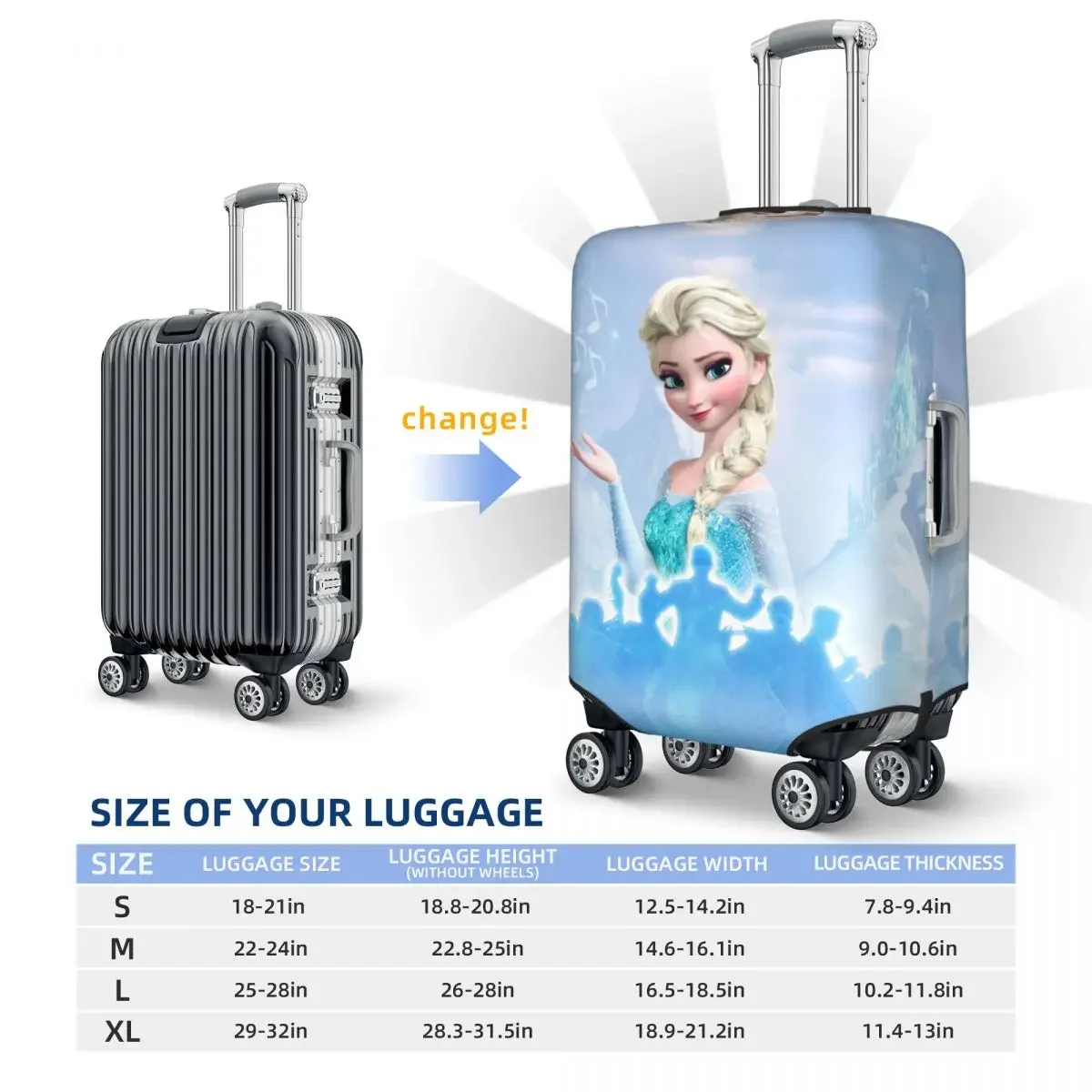 Custom Cartoon Frozen Princess Luggage Cover Protector Fashion Travel Suitcase Protective Cover for 18-32 Inch