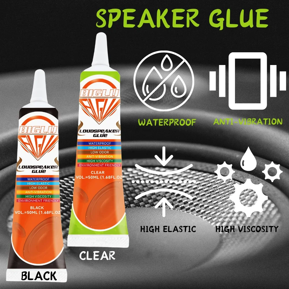 15/50 ml BIGLU Lautsprecher-Reparaturkleber, schwarz/klarer Schaumstoff, seitliche Staubkappe, Gummikante, Kegelbecken, starker Klebstoff – Detail 2