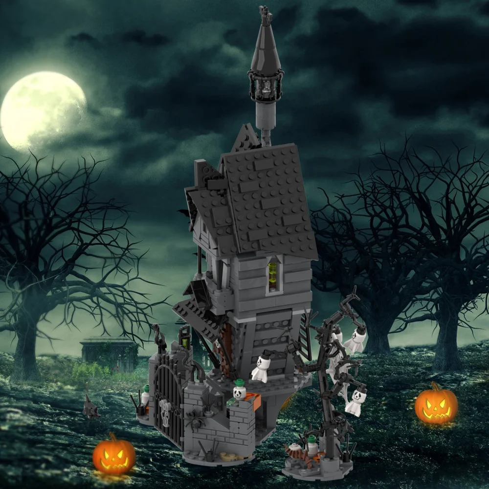 Moc-halloweenビルディングブロックモデル、悪夢の家、カボチャの幽霊、スケルトンの小屋、レンガの組み立ておもちゃ、子供へのギフト