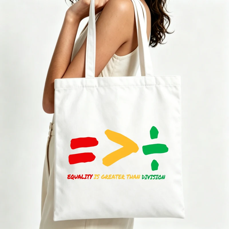 abstract symbol print canvas tote bag with slogan-style graphic, perfect for casual daily use and summer outings