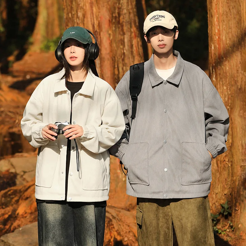 

Мужская вельветовая куртка с воротником, демисезонная, универсальная, в стиле ретро, повседневная, удобная, из полиэфирного волокна, для молодежи, энергичная