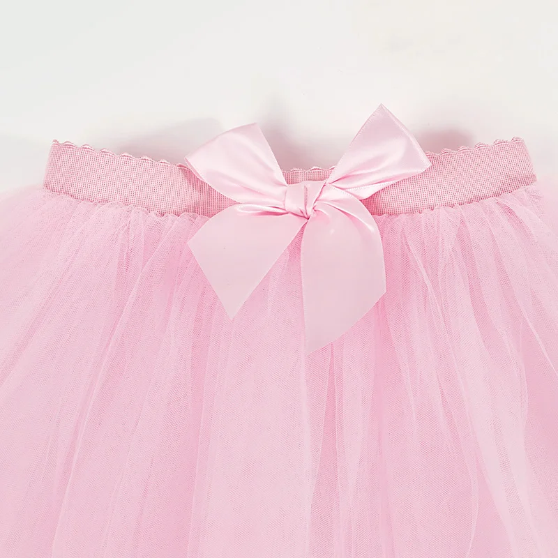Girls Ballet Tutu Skirts Pink Kids Fluffy Tulle Skirts Four Layers Mesh Bowknot Elastic Band Ballet Leotard Skirts Wholesale