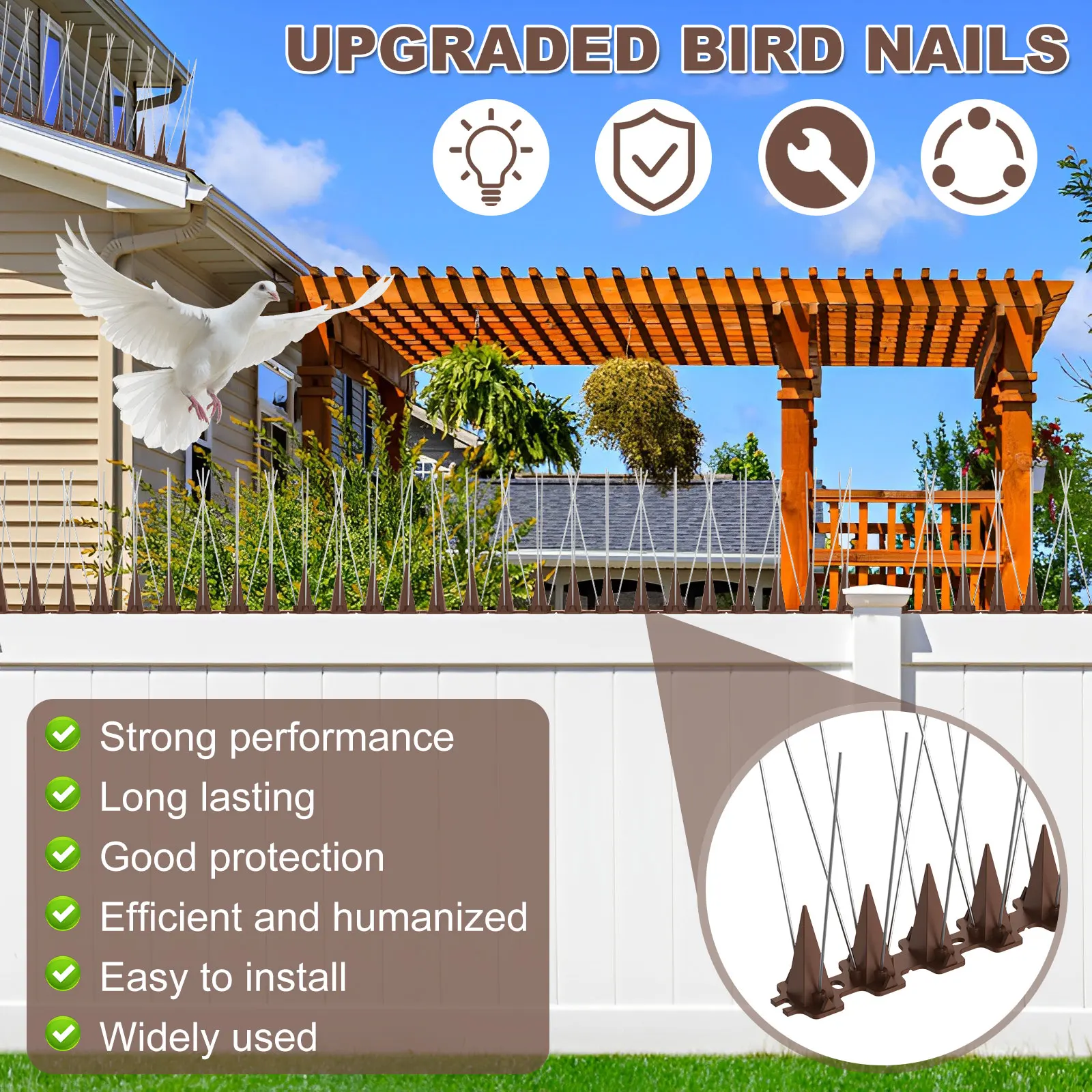 10Pcs Stainless Steel Bird Spikes Pigeon Repeller Cats Durable Deterrent  Anti for Fence Kit Roof Birds Squirrel Pest Control