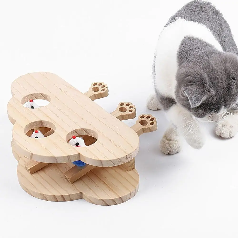 Funny 3 in 1 Wood Cat Toy Durable Multifunctional Cat Hunting Toy with Whack a Mole Whack a Mole Toys Cat Supplies