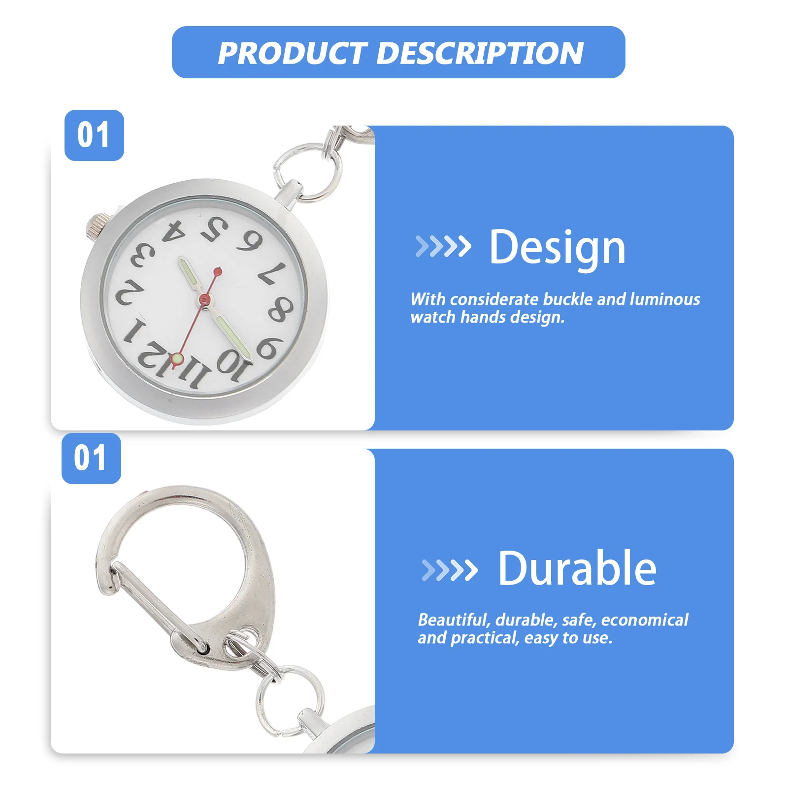 

Luminous Keychain Watch Stainless Steel Night Glow Nurse Pocket Clip Watches Work Gift Nurse Hanging Pocket Watch