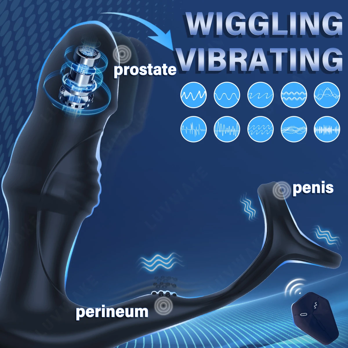 LUVWAKE Prostate Massager Anal Vibrator 9 Wiggling Thrusting with Cock Ring Butt Plug Remote Control Sex Toys P Sport Massager