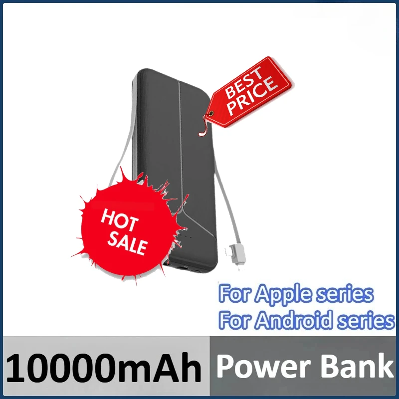

With Plug With Built in Cables Portable Charger External Battery Pack For IPhone For Samsung For Xiaomi Power Bank 10000mAh