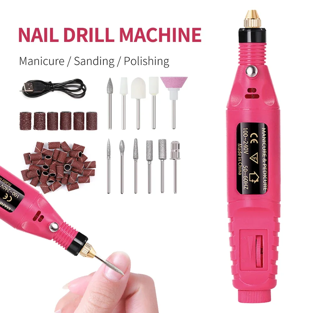 LULAA Portable Electric Nail Drill Machine Set Gel Polish Remover Dead Skin Nail Polishing Tools Kit Sander Nails Accessories