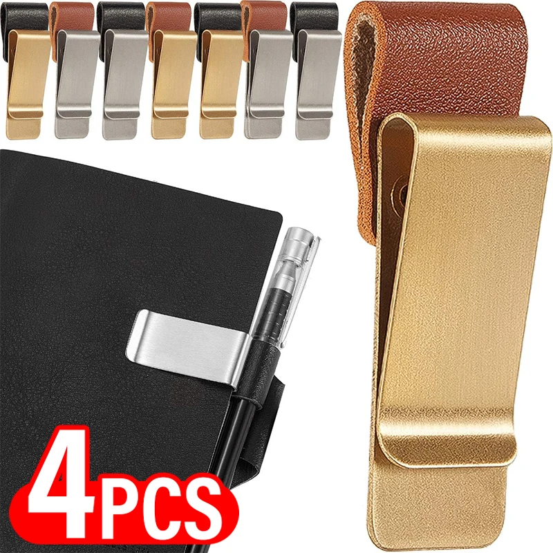 Creative Stainless Steel Practical Leather Metal Pen Holder Clip Journal Notebook Paper Folder Portable Pencil Clamps Stationary