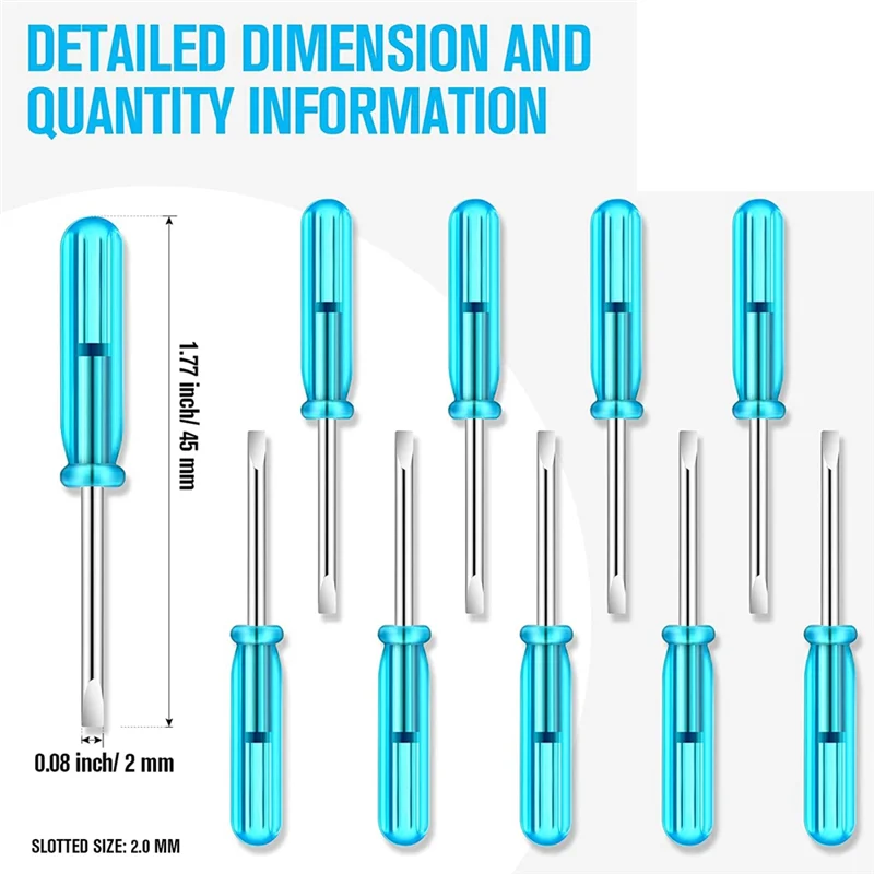 100 Pcs 2.0 mm Mini Screwdriver with Blue Handle for Watches Cellphone HDD Camera Laptop Repair Tool (Slotted)