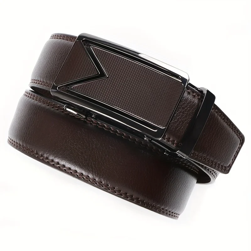 Men Cowhide Ratchet Dress Belt Business Casual Designed for Big Tall 105-140 150 160 170cm Plus Size Automatic Buckle Waistband