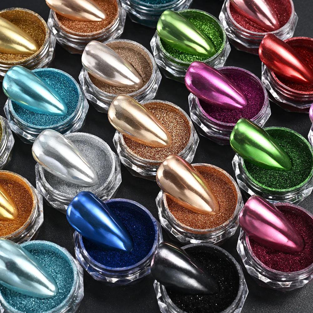

22Colors/Set Metallic Magic Mirror Nail Powder Net0.5g/jar Holographic Chrome Pigment Dust for UV Gel Polish Manicure Decoration