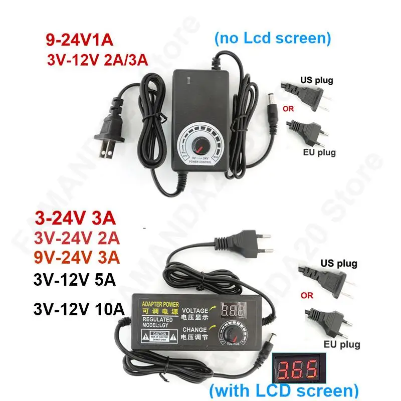 

220V To 12V 24V AC DC Adjustable Power Supply 3V 5V 6V 9V 12V 15V 18V 24V 1A 2A 5A 10A AC/DC Switching Adapter charger M20