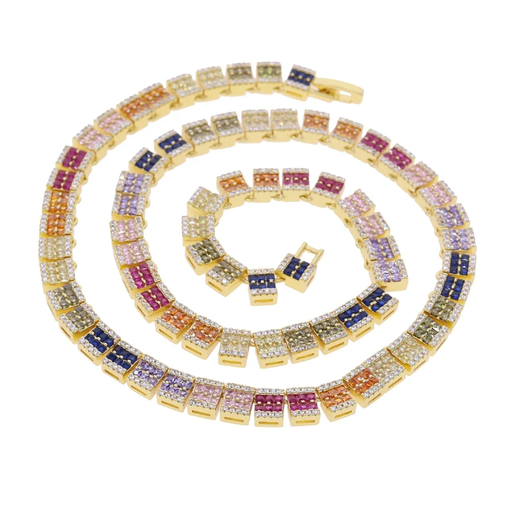 New Classical Bling Cz Tennis Chain Colorful Zircon Iced Out Choker Necklace Men Women Hip Hop Jewelry Wholesale